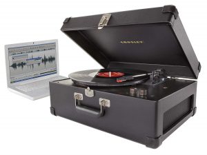 crosley turntable connected to a laptop