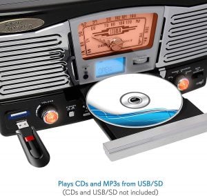 pyle system with cd tray open and usb connected
